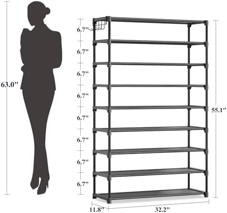 Kitsure Shoe Rack for Closet, Shoe Organizer, 32.2" Wide - 10 Tier, Black - Image 2