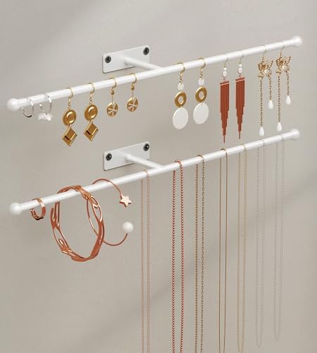 Wall Hanging Jewelry Organizer 12.6", Screw Included, White 2-Pack by Josmimic
