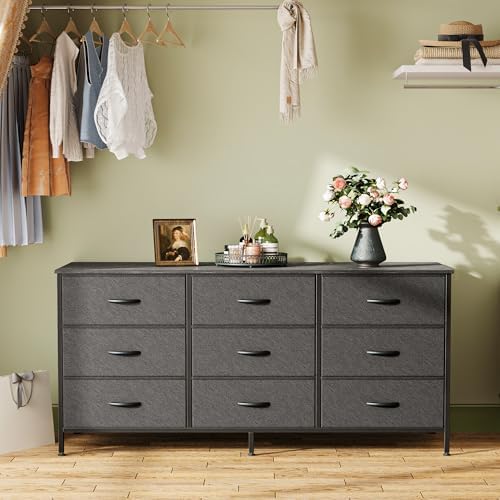 Huuger 9 Drawer Dresser, 47 Inch Dresser TV Stand for 50, 55 Inch TV, Entertainment Center with Drawers, Fabric Chest of Drawer for Bedroom, Closet, Black - Image 6