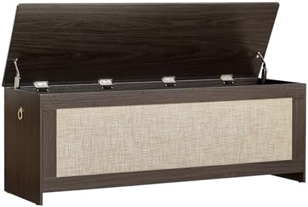 51.2"Storage Chest large,wooden rattan storage bench,Obsidian Black - Image 4