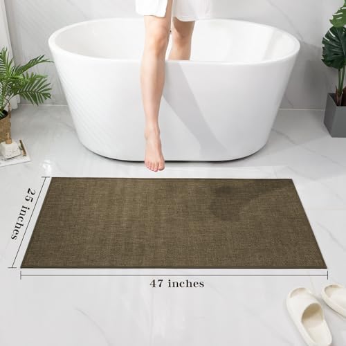 chakme Bathroom Rugs Mat 47x24, Ultra Thin Non Slip Bath Mat Large Quick Dry Absorbent Bath Mat for Bathroom Floor, (Brown, 47"x24") - Image 2