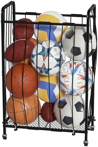 Garage Ball Storage with Wheels, Ball Sports Organizer Storage Cart, Sports Equipment Organizer, Sports Ball Rack With Elastic Rope, Garage Organization Storage Rack, Ball Holder, Black by Unknown