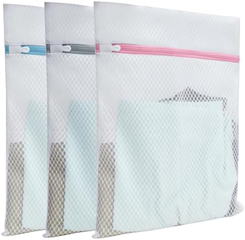 Mesh Laundry Bags for Delicates – 3 Pack (12”×16”) with Color-Coded Zippers, Protects Clothes from Damage, Breathable Honeycomb Mesh, Washer & Dryer Safe bags - Ideal for Bras, Lingerie & Socks by Unknown
