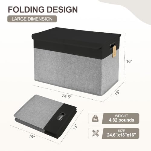 Large Toy Storage Box with Lid, Collapsible Toys Storage Organizer Bins with Dividers and Handles, Storage Chest Bin for Kids, Boys, Girls, Nursery 25"x13" x16" (Balck & Gray) - Image 2