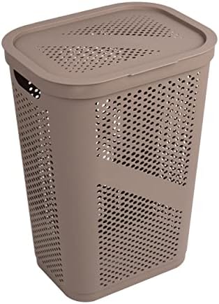 Mind Reader 60L Slim Laundry Hamper, Clothes Basket, Lid, Ventilated, Plastic, Set of 2, Tan - Image 6