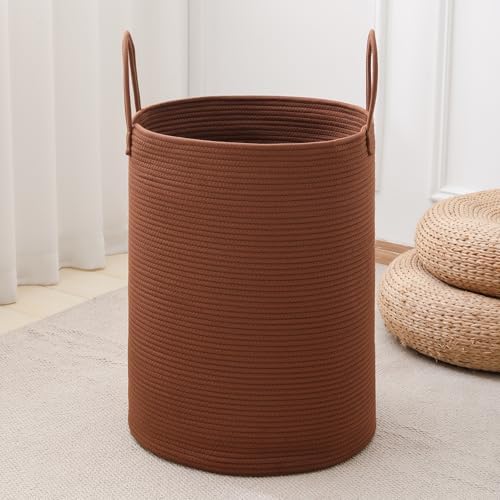 Laundry Basket Hamper Tall Rope Storage Woven for Blanket toys Dirty Clothes in Living Room Bathroom Bedroom (Dark Brown, 80L/21.3Gal) by AMTOTAM