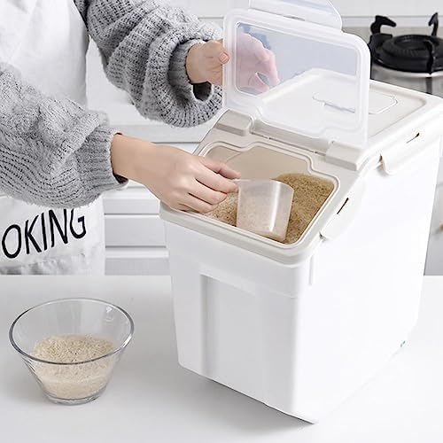 25LB Large Flour Storage Container Bin ,2 Pack Airtight Plastic with Wheels Seal Locking Lid Dispenser Organizer Storage Bin with Measuring Cup & Scoop for Flour, Rice, Grain 50LBS Total - Image 2