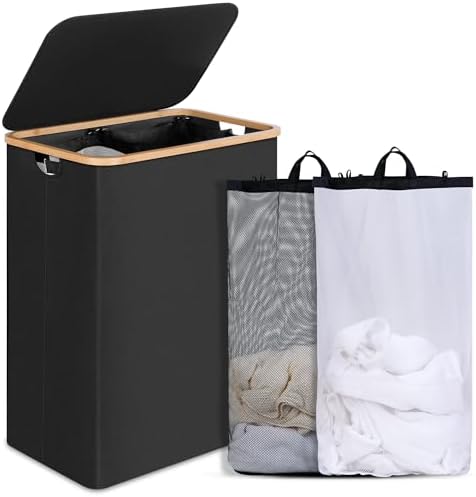 efluky Double Laundry Hamper with Lid and Removable Bags, 160L Black by efluky