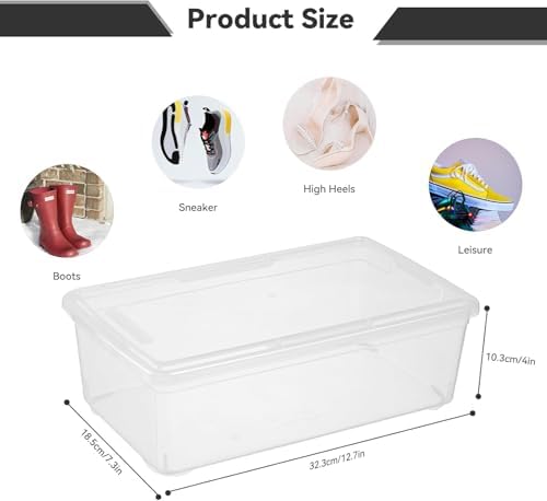 novelinks 8 Pack 6 Quart Stackable Shoe Storage Bins with Lids (Clear) - Image 2