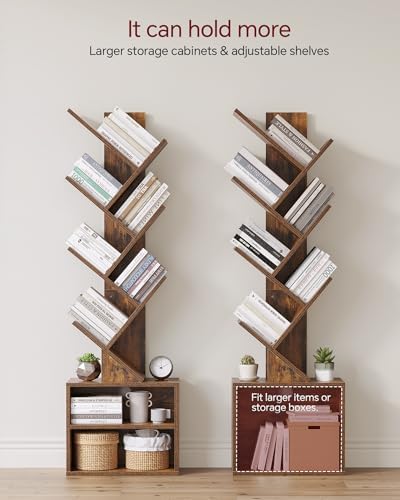 SUNMORY 6 Tier Tree Bookshelf, Tall Small Bookcase with Storage Cabinet - Image 4