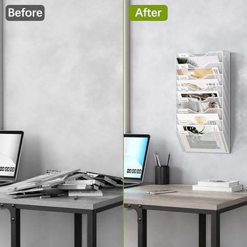 EasyPAG 8 Pocket Mesh Wall File Organizer, Hanging Paper Folder Holder with Classify Label, Vertical Wall Mount Mail Organizer for Office Home Classroom, White - Image 5