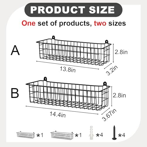 Spice Rack Organizer Wall Mount, 2 Pack Black Seasoning Rack Wire Storage Baskets for Wall or Cabinet Door in Kitchen and RV - Image 3