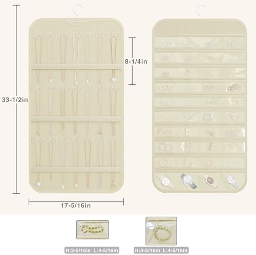 Double-Sided Hanging Jewelry Organizer for Necklaces Earrings, 2-Pack Beige - Image 4