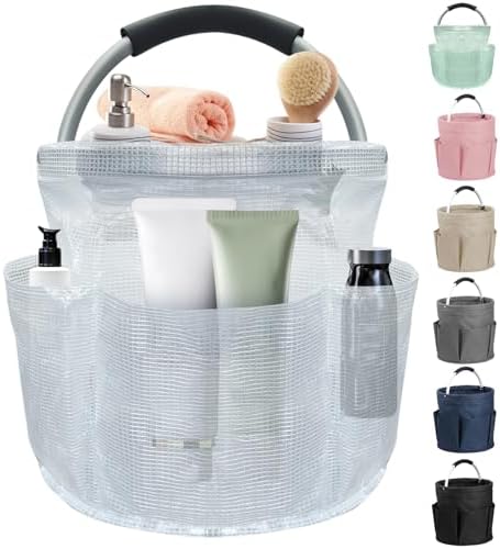 17L Portable Shower Caddy with Handle, Foldable Cleaning Supply Caddy in PVC Resin, Picnic Basket with 6 Side Pockets, Multifunctional Storage Basket for Bathroom, Picnics, Transparent by IHOMAGIC