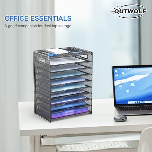 OUTWOLF 10 Tier Paper Organizer - Letter Tray Mesh Desk File Organizer with Handles for Office School Desktop, Black 2 Pack - Image 6