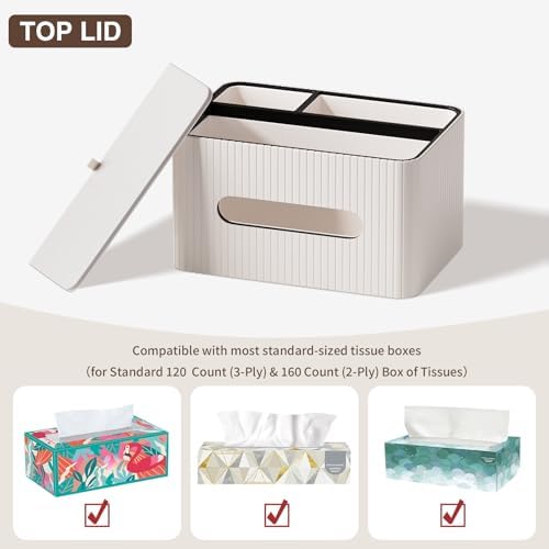 KINGFOM Leather Tissue Box Cover with Storage Tray, Decorative Tissue Box Holder Organizer for Office Desk, Bedroom & Nightstand, Remote Control Holder for Perfume, Watch, Glasses, Pens (Ivory White) - Image 5