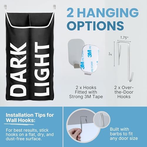Hanging Laundry Hamper Bag XL 40x22", Space Saving over the Door Storage Bags, Behind the Door Hampers for Dirty Clothes & Wall Mounted Basket for Bathroom, Organizer for Small Room Spaces RV - Image 6
