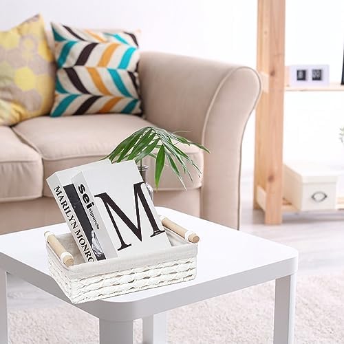 Storage Basket Wicker Baskets for Organizing with Handle Decorative Storage Bins for Countertop Toilet Paper Storage Basket for Toilet Tank Top Small Baskets Set (Set of 2,White) - Image 5