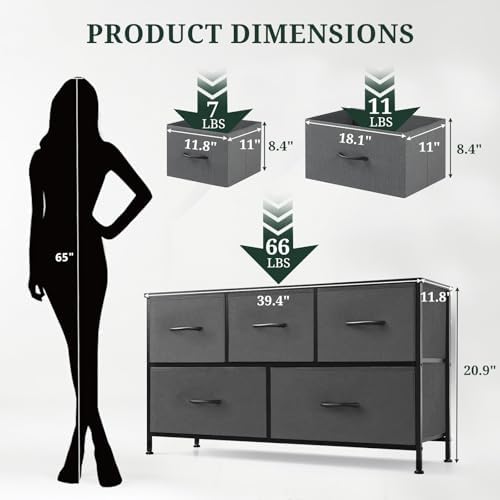 5-Drawer Dresser for Bedroom, Anti-Tip Wide Storage Organizer Fabric - Image 3