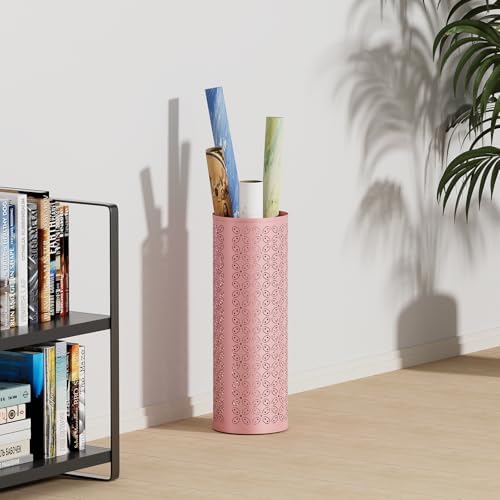 Metal Round Umbrella Stand,Free Standing Umbrella Holder Bin, Canes Walking Sticks Holder for Entryway, Home, Office,Pink - Image 3