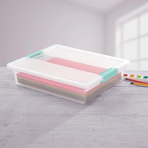 Sterilite Clip Box, Stackable Small Storage Bin with Latching Lid, Plastic Container to Organize Office, Crafts, Clear Base and Lid, Large, 1-Pack - Image 3