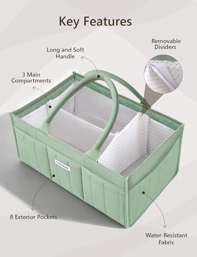 Quilted Diaper Caddy Organizer, Nursery Storage Basket with Dividers - Image 6