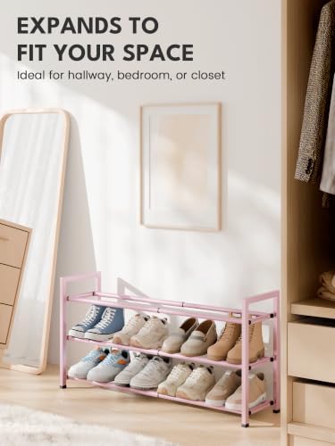 Bumusty 3 Tier Expandable Shoe Rack for Closet, Pink - Image 5