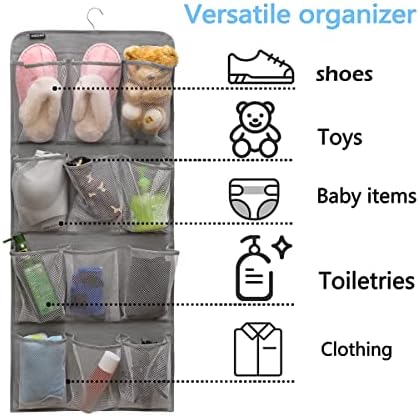 Dual Sided Hanging Shoe Organizer for Closet with Rotating Hanger Hanging Shoe Rack Holder with 24 Large Pockets (Grey-Mesh Pockets) - Image 2