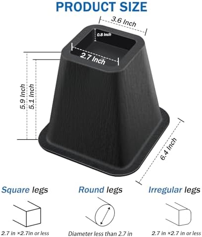 ANNKUT 6 Inch Heavy Duty Bed Risers, Furniture Risers for Desk, Chair, Table or Sofa, Couch Lift Risers, Supports up to 2200 lbs per Leg(9 Pack Black) - Image 2