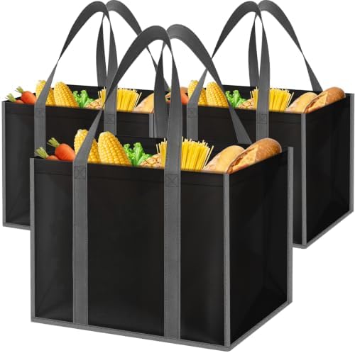 Reusable Grocery Bags for Shopping with Long Handles, 3 Pack, Black by Unknown