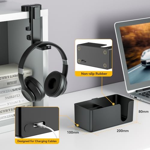 KDD 4 in 1 Desk Cup Holder - Clamp on Under Desk Headphone Hanger - Rotating Headphone Holder Detachable Pen Cup Holder Desktop Storage for Cup, Phone and Pen(Black) - Image 4