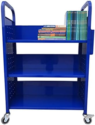 Workington Rolling Book Truck Book Cart with 3 Flat Shelves, Library Book Cart with Swivel Lockable Casters 3001 Blue - Image 2