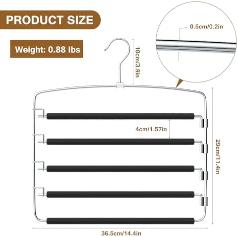 Pants Hangers, 6 Pack Anti-Slip Space Saving Hangers, 5 Layer Swing Arm Pants Hanger Stainless Steel with Non-Slip Padding, Closet Organizers & Storage for Pants Trousers Jeans Scarf - Image 2