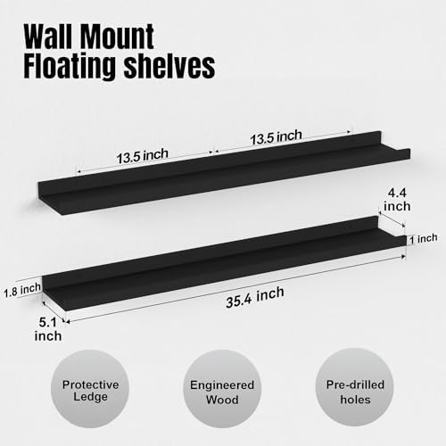Boswillon Floating Shelves Set of 2, Long Wall Shelf with Lip, 36in, Black - Image 3