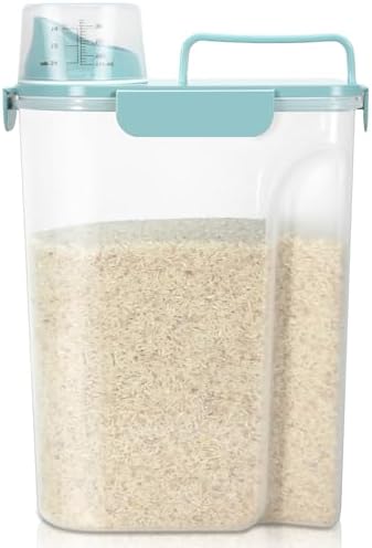 TBMax Airtight Rice Container 10 Lbs Cereal Dispenser, Small Pet Cat Dog Food Storage Container, Plastic Kitchen Pantry Food Storage Holder with Cup -Light Blue by TBMax