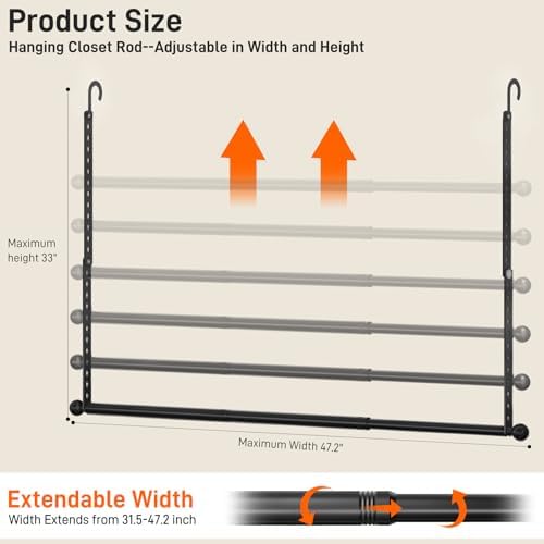 SUTINE Closet Rod for Hanging Clothes, Closet Extender Hanging Rod Black - Image 2