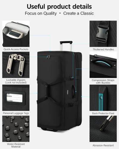 Hanke 35 Inch Extra Large Expandable Rolling Duffle Bag with 2 Wheels - Image 7