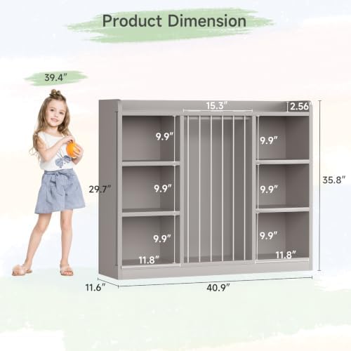 ONBRILL 2-in-1 Toy Storage Organizer with Stuffed Animal Storage, Grey - Image 3