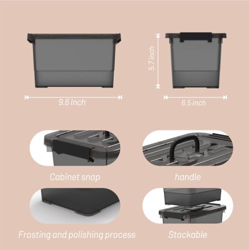 Plastic Storage Bins with Lids 5-Pack Storage Organizer, 4 Quart Stackable Storage Bins with Buckle Lids and Handle easy for Home Office Pantry Organization, Clear Black - Image 3