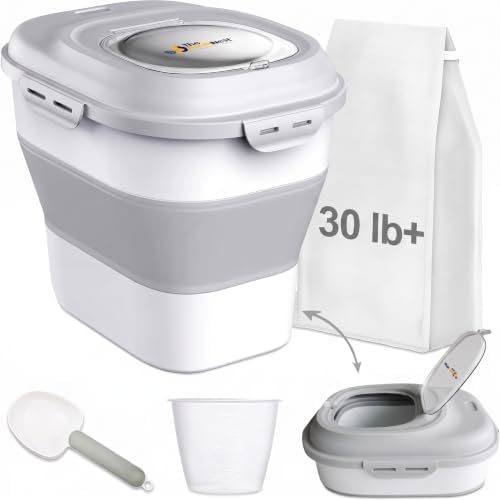 Dog Food Storage Container 30-35 lb, Airtight Collapsible Cute Dog Food Container with Wheels & Scoop, Stackable Pet Food Storage Container for Dog & Cat Food by Unknown