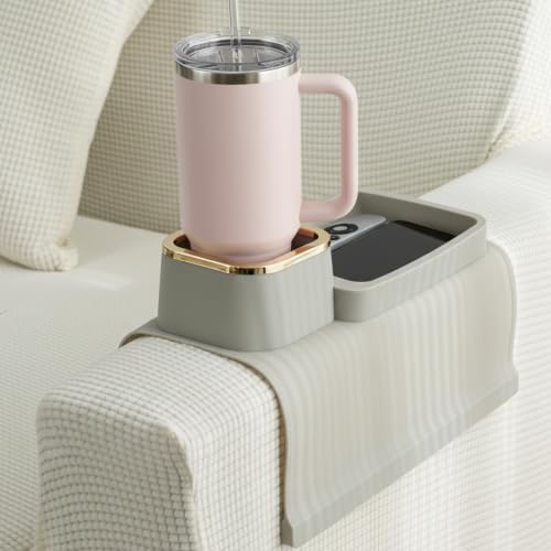 Elimiko Non-Slip Silicone Couch Cup Holder Tray for Sofa Arm (Warm Gray) by Elimiko