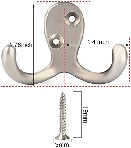 IBosins 10 Pack Silvery Double Prong Coat Hooks Wall Mounted with 20 Screws - Image 2