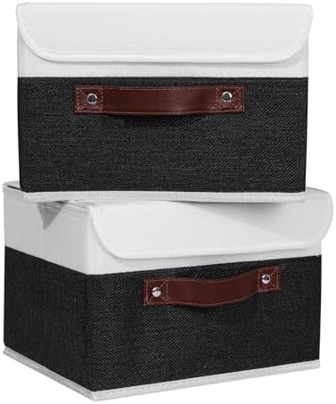 ANMINY Fabric Storage Box Bins with Lids, Black White, 10"x8"x7", 2 Pack by ANMINY