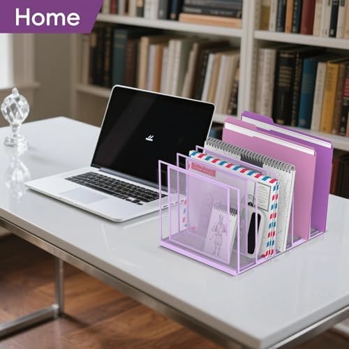 File Organizer for Desk, 5-Section Vertical File Sorter, Paper Holder Organizer Standing Metal File Folder for Office Home Classroom, Purple - Image 7