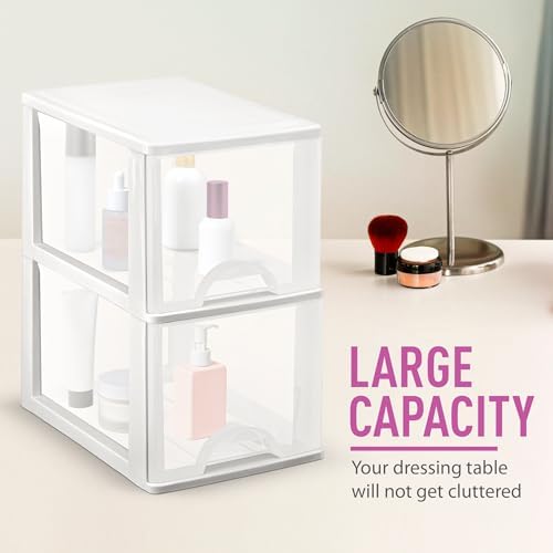 Plastic Small 2-Drawer Storage Organizer, Slim Narrow, White/Clear Crafts Drawers Storage Organizer (13"H x 10"D x 7"W) - Image 4