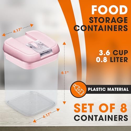 Set of 8 Airtight Food Storage Containers - Pantry Organizer Bins, BPA Free Plastic Containers plus Dry Erase Marker and Labels, Pink - Image 3