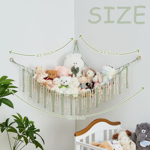 Pretty Jolly Stuffed Animal Storage Hammock with Wooden Beads and Tassels - Image 6