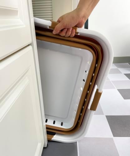SAMMART 42L (11 gallon) Collapsible Plastic Laundry Basket - Foldable Pop Up Storage Container/Organizer - Space Saving Hamper/Basket (1, White/Honey Brown) - Image 3
