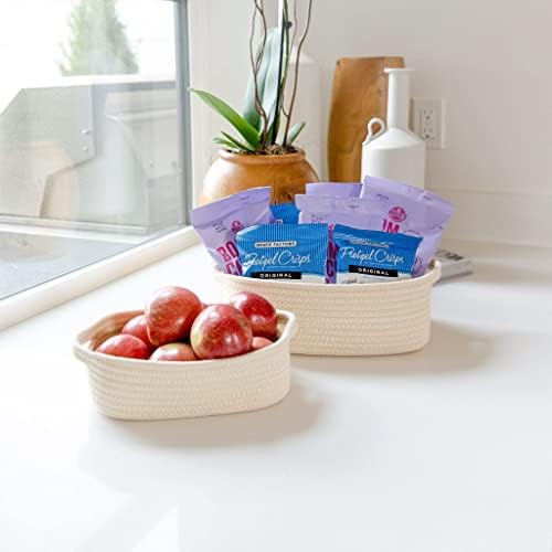 NaturalCozy 5-Piece Rectangle Storage Basket Set- Natural Cotton Rope Woven Baskets for Organizing! Small Basket for Montessori, Baby Nursery, Dog Toy Baskets, Cat Toy Box, Bathroom Organization Bin - Image 4