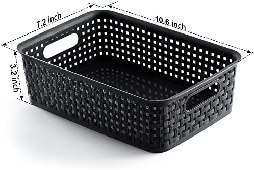 [ 12 Pack ] Plastic Storage Baskets, Small Pantry Organization and Storage Bins, Household Organizers for Laundry Room, Bathrooms, Kitchens, Cabinets, Countertop, Under Sink or Shelves, Black - Image 3